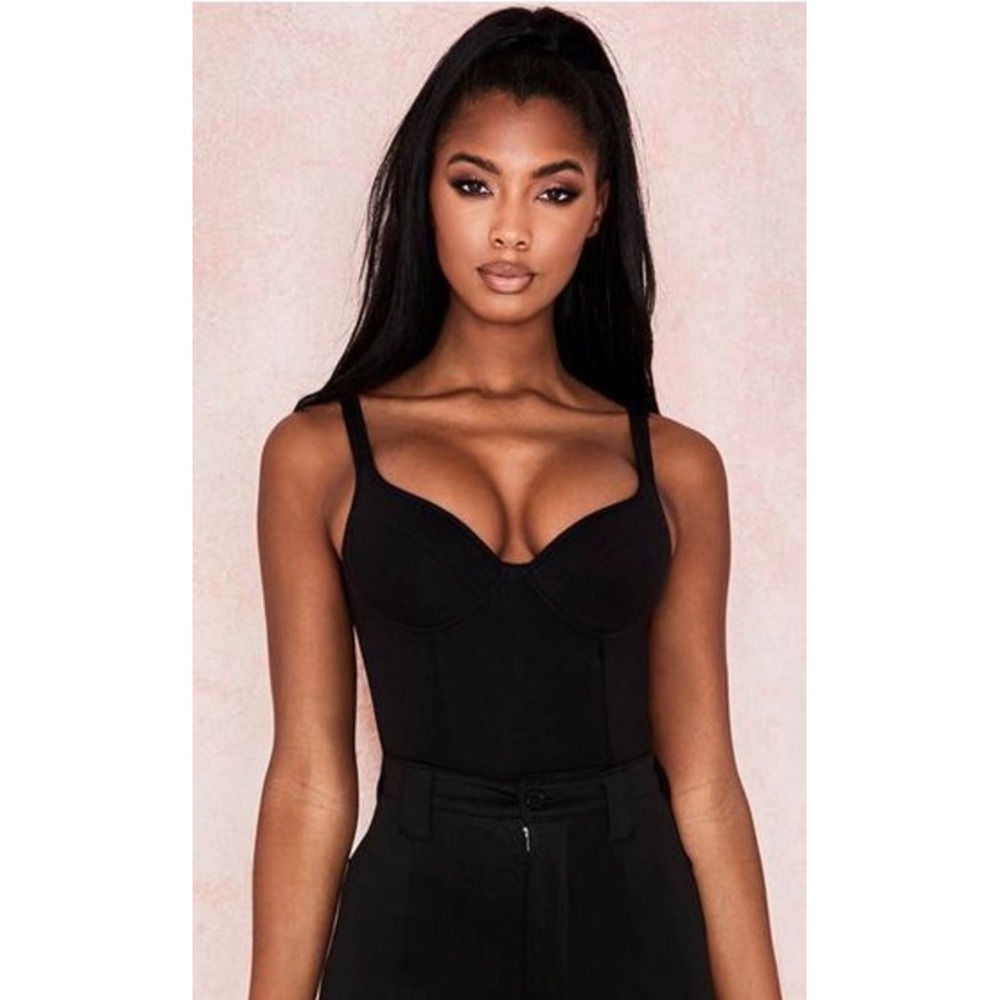 House of CB | Imani Bodysuit L+ Black Jersey Underwire Sweetheart Neckline